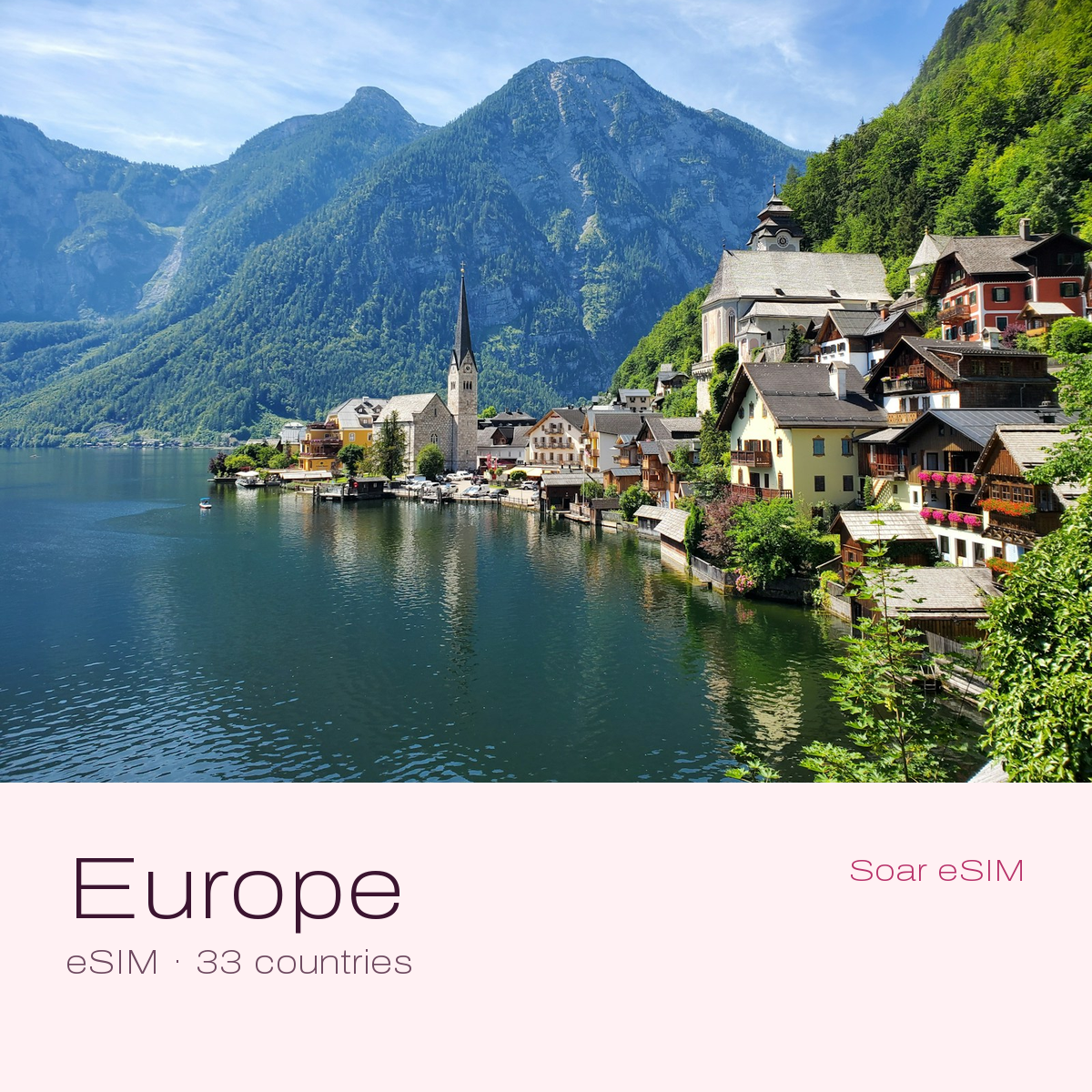 Europe travel eSIM (33 countries) with a destination photo